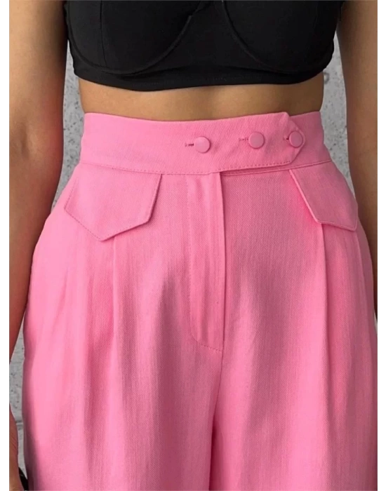 PANTOLON KAPALI CEP 3 DÜĞME DETAYLI - Pembe