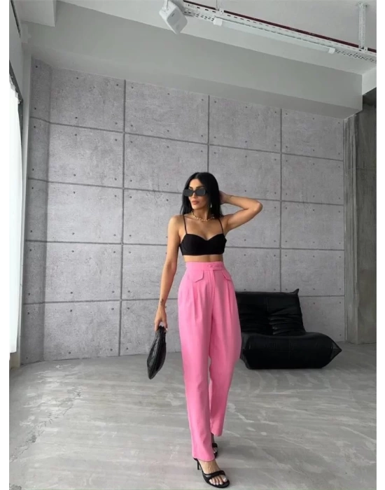 PANTOLON KAPALI CEP 3 DÜĞME DETAYLI - Pembe