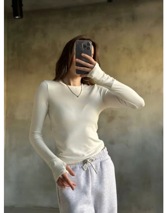 Parmak Geçmeli Buzi Body - Beyaz