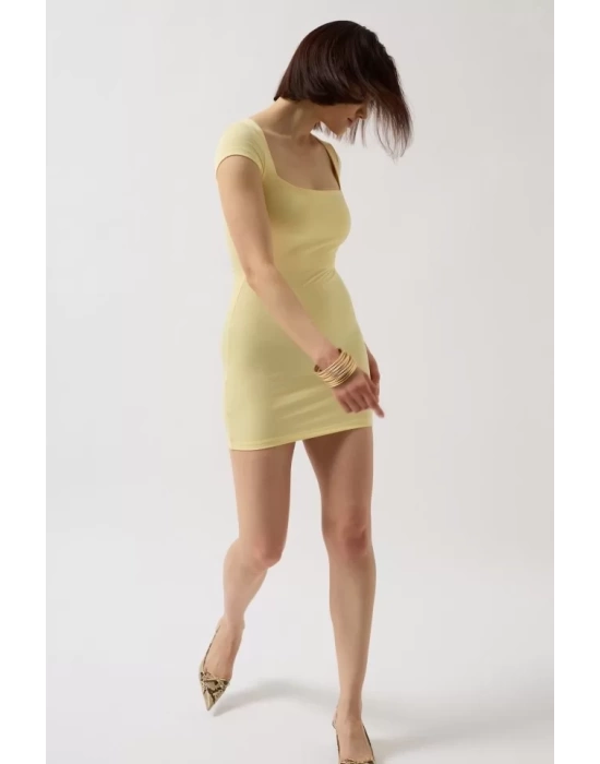 Pencere Detay Mini Dekolte Elbise