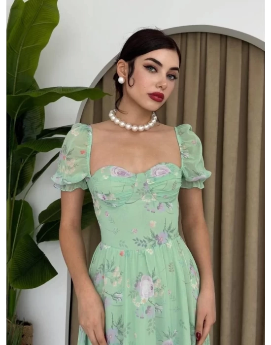ŞİFON KUMAŞ DİJİTAL DESEN BASKILI ELBİSE