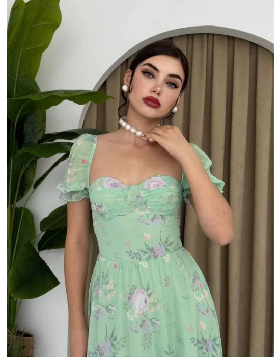 ŞİFON KUMAŞ DİJİTAL DESEN BASKILI ELBİSE
