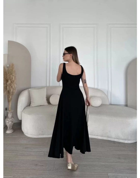 Sırt Dekolteli Kolsuz Uzun Elbise - Siyah