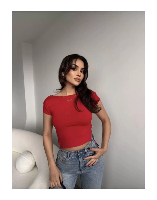 Sırt Dekolteli Sandy Kumaş Crop