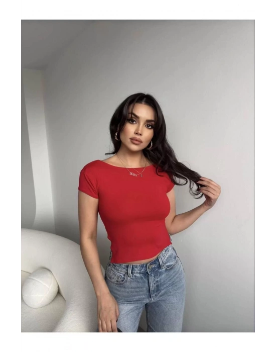 Sırt Dekolteli Sandy Kumaş Crop