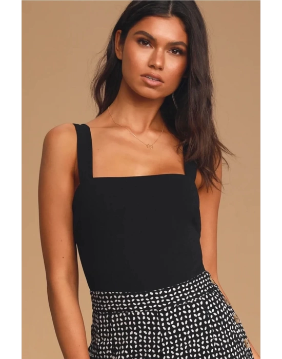 Siyah Kalın Askılı Ipek Jarse Bodysuit