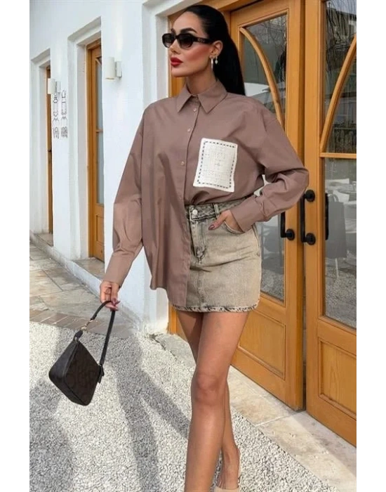 Süzine Cepli Arkası Yırtmaçlı Oversize Gömlek 3420