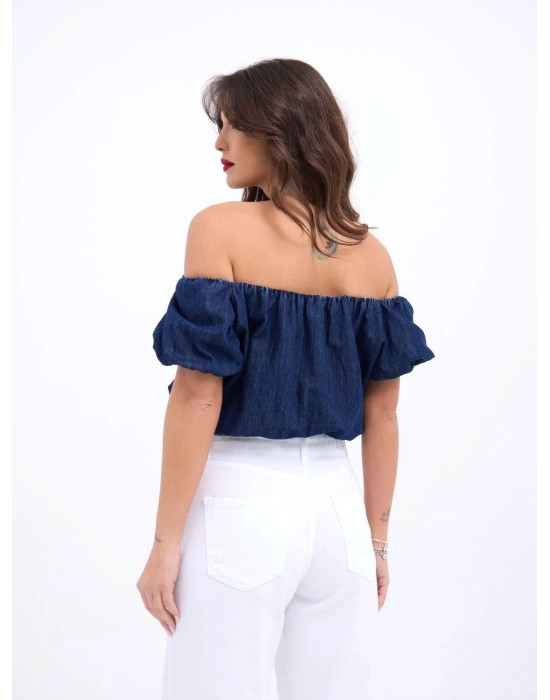 Taş Detaylı Gömlek Şort Denim Takım 10175