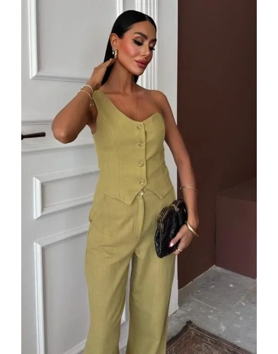 Tek Omuz Büstiyer Plazzo Pantolon Viscon Takım 10159