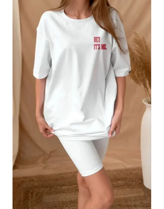 Unisex Baskılı Oversize T-Shirt - Beyaz