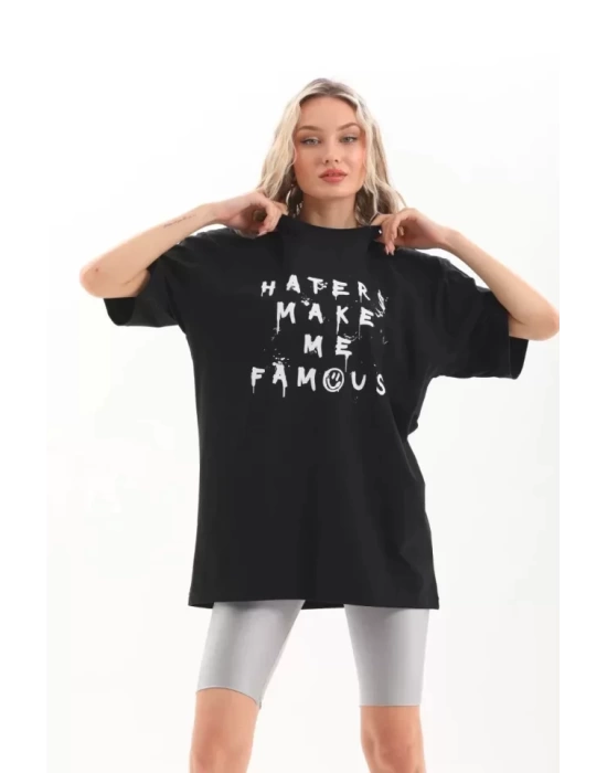 Unisex Baskılı Oversize T-Shirt - Siyah