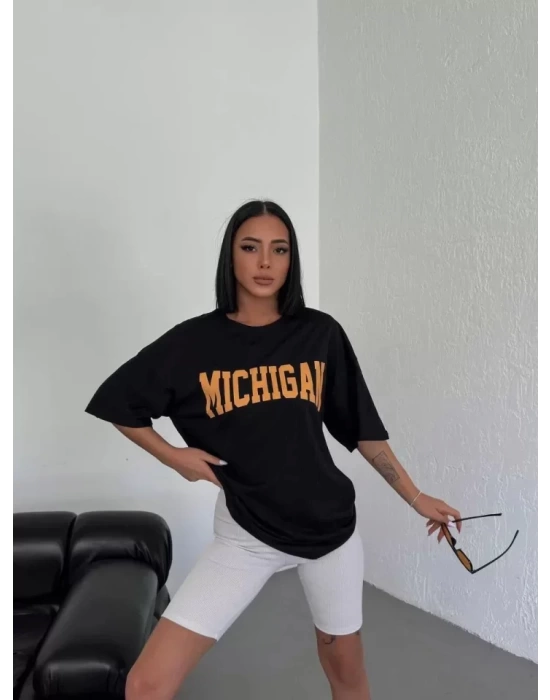 Unisex Bisiklet Yaka Baskılı Oversize T-Shirt - Beyaz