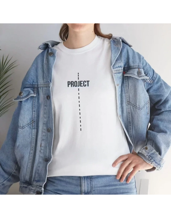 Unisex Bisiklet Yaka Baskılı T-Shirt - Beyaz