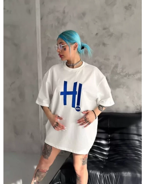 Unisex Nakış İşlemeli T-Shirt - Beyaz