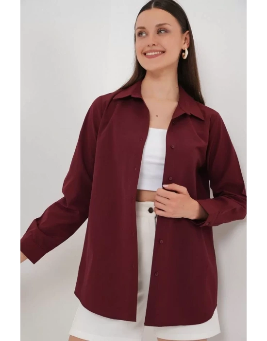 Uzun Kol Basic Gömlek 20279 - Bordo