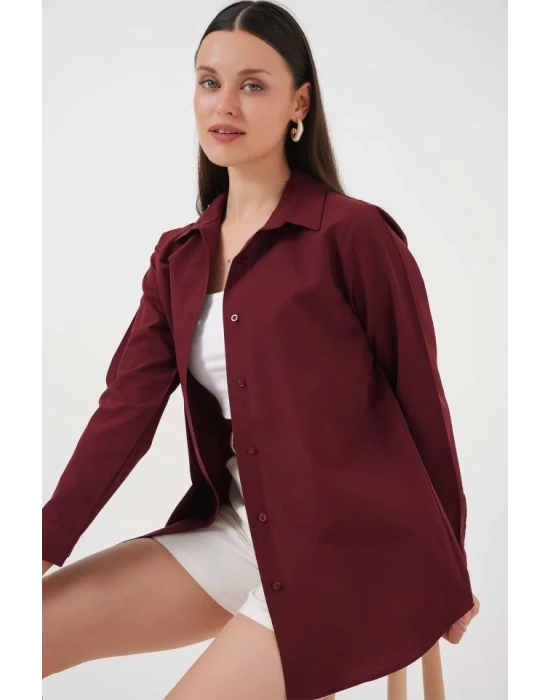 Uzun Kol Basic Gömlek 20279 - Bordo