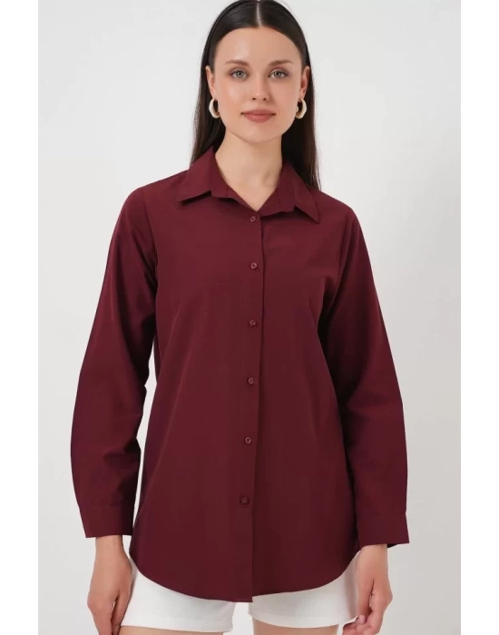 Uzun Kol Basic Gömlek 20279 - Bordo