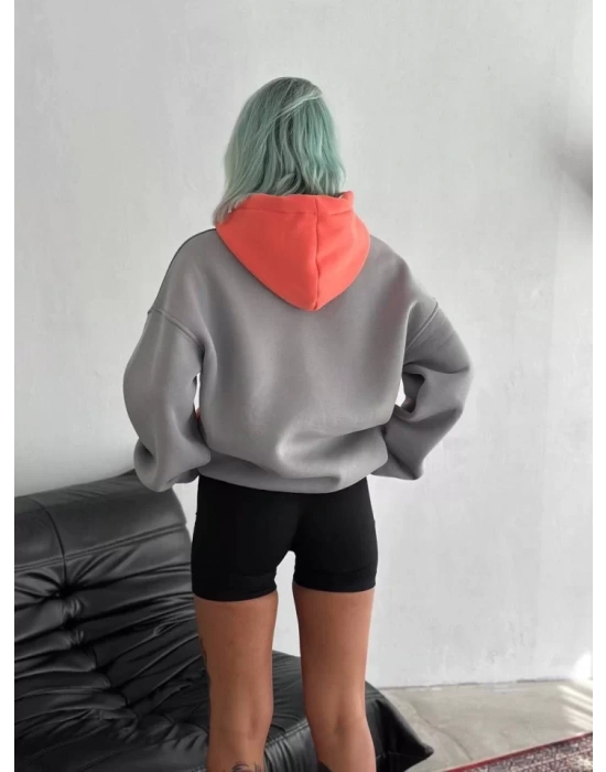 W Nakış İşlemeli Kapüşonlu Sweatshirt - Mavi
