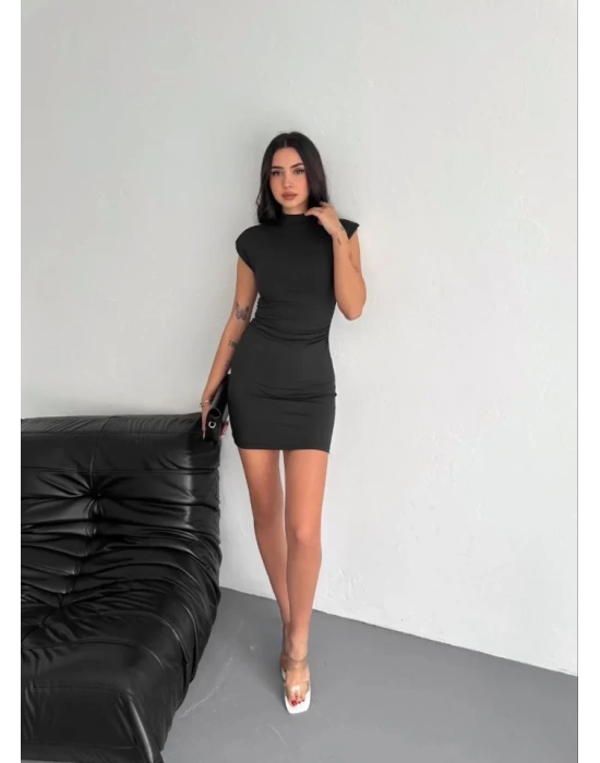 Yarım Bogazlı Kolsuz Mini Boy Elbise - Siyah