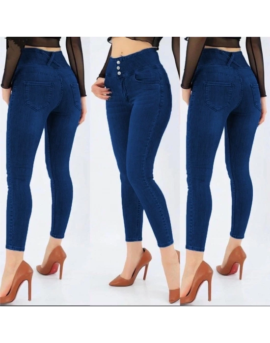 Yüksek Bel Likralı Jean Pantolon 90 Cm