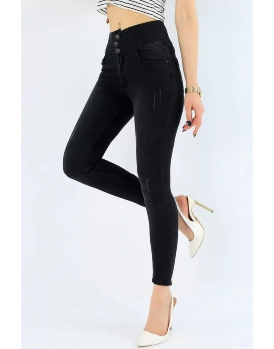 Yüksek Bel Likralı Jean Pantolon 90 Cm