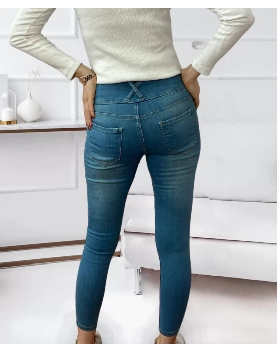 Yüksek Bel Likralı Jean Pantolon 90 Cm