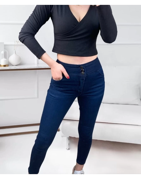 Yüksek Bel Likralı Jean Pantolon 90 Cm