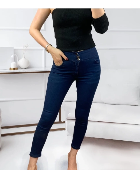 Yüksek Bel Likralı Jean Pantolon 90 Cm