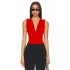 bysoca Kadın Kırmızı Balıkçı Yaka Fermuarlı Sıfır Kol Vücudu Saran Basic Bodysuit