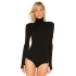 bysoca Kadın Siyah Balıkçı Yaka Uzun Kollu Parmak Geçmeli İpek Jarse Bodysuit