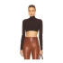 bysoca Kadın Kahverengi Balıkçı Yaka Uzun Kollu Vücudu Saran Sandy Kumaş Süper Crop Top