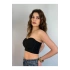 bysoca Kadın Siyah Straplez Omzu Açık Balenli Korseli Günlük Büstiyer Crop Top