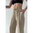 bysoca Kadın Bej Yüksek Bel Lastikli Bağcıklı Cepli Dökümlü Geniş Paça Palazzo Keten Pantolon