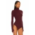 Kadın Bordo Balıkçı Yaka Uzun Kollu Parmak Geçmeli İpek Jarse Basic Tanga Bodysuit