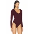 Kadın Bordo U Yaka Uzun Kollu Alttan Çıtçıtlı İpek Jarse Basic Tanga Bodysuit
