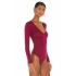 Kadın Bordo V Yaka Uzun Kol İpek Jarse Vücudu Saran Basic Tanga Bodysuit