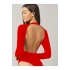 bysoca Kadın Kırmızı Sırt Dekolteli Bisiklet Yaka Uzun Kollu İpek Jarse Bodysuit