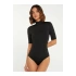 Kadın Siyah Balıkçı Yaka Kısa Kol İpek Jarse Vücudu Saran Basic Bodysuit