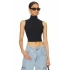 Kadın Siyah Balıkçı Yaka Sıfır Kol Çift Kat Sandy Kumaş Basic Crop Top