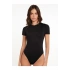 Kadın Siyah Bisiklet Yaka Kısa Kol İpek Jarse Vücudu Saran Basic Bodysuit