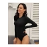 Kadın Siyah Bisiklet Yaka Uzun Kollu Vücudu Saran Sandy Kumaş Basic Tanga Bodysuit