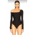 bysoca Kadın Siyah Düşük Omuz Asimetrik Yaka Uzun Kollu Vücudu Saran Sandy Kumaş Tanga Bodysuit