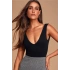 bysoca Kadın Siyah Ön ve Arka Derin V Yaka Sıfır Kol Sandy Kumaş Tanga Basic Bodysuit