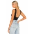Kadın Siyah Sırt Dekolteli Kayık Yaka Sıfır Kol Vücudu Saran Basic Tanga Bodysuit