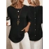 Kadın Siyah Sırtı Düğmeli Bisiklet Yaka Uzun Kollu Oval Etek Uçlu Waffle Kumaş Bluz Tunik