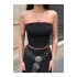 bysoca Kadın Siyah Güpür Dantel Straplez Büstiyer Yazlık Crop Top