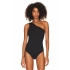 bysoca Kadın Siyah Düşük Omuz Asimetrik Tek Omuz Vücudu Saran Sandy Kumaş Tanga Bodysuit