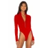 bysoca Kadın Kırmızı Balıkçı Yaka Fermuarlı Uzun Kollu Vücudu Saran Sandy Kumaş Tanga Bodysuit