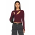 bysoca Kadın Bordo Göğüs Dekolteli Bisiklet Yaka Uzun Kollu Parmak Geçmeli Crop Top