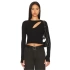 bysoca Kadın Siyah Göğüs Dekolteli Bisiklet Yaka Uzun Kollu Parmak Geçmeli Crop Top